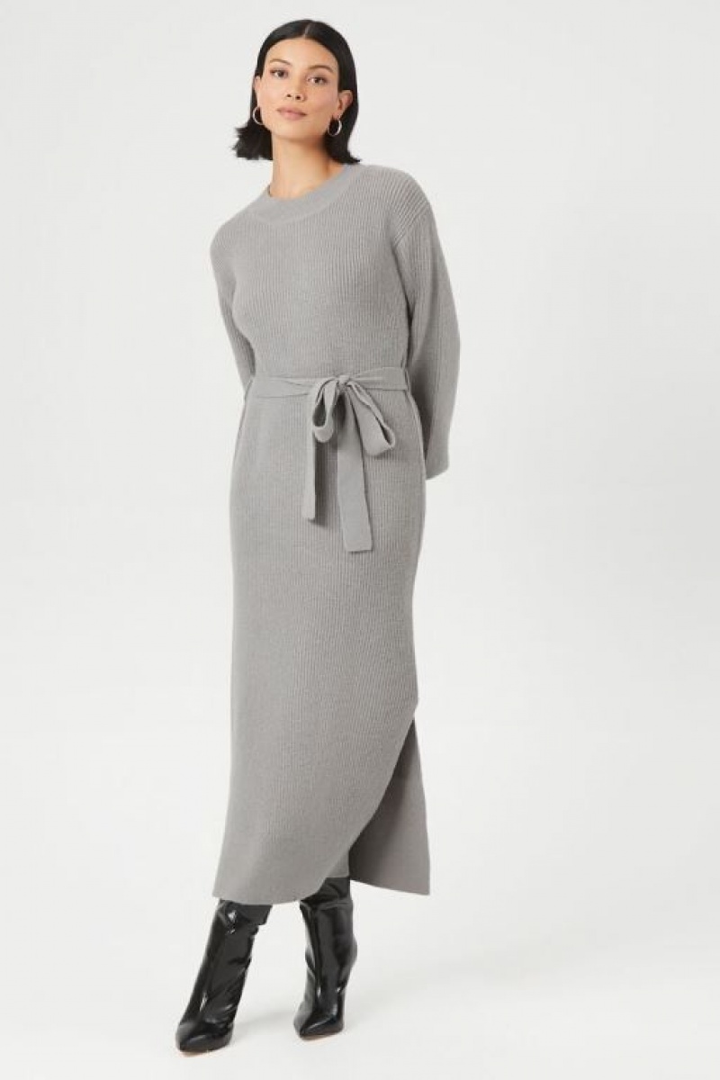 Vestido Forever 21 Tie Front Midi Mujer Gris | 4oEEEGhnDHT