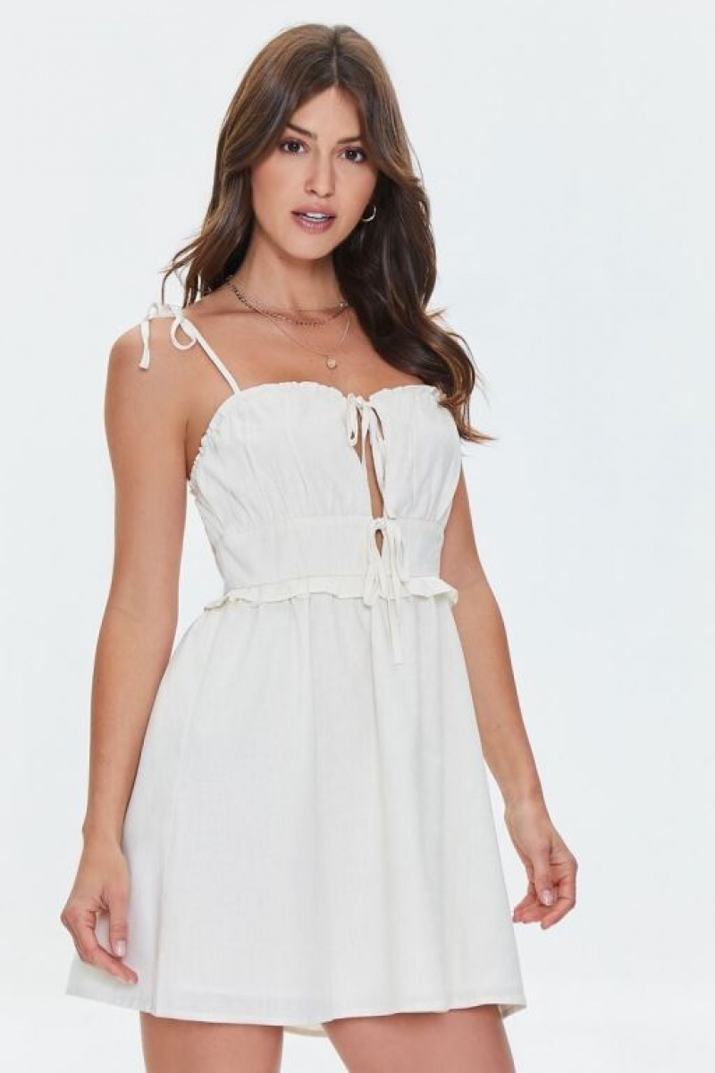 Vestido Forever 21 Tie Front Sweetheart Mini Mujer Creme | axDBFw1uEyP