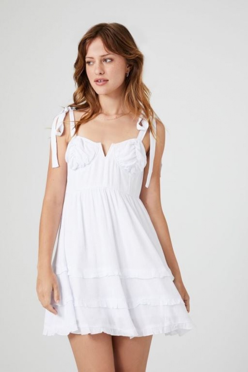 Vestido Forever 21 Tie Strap Tiered Babydoll Mujer Blancas | 6V2K5vK04oz