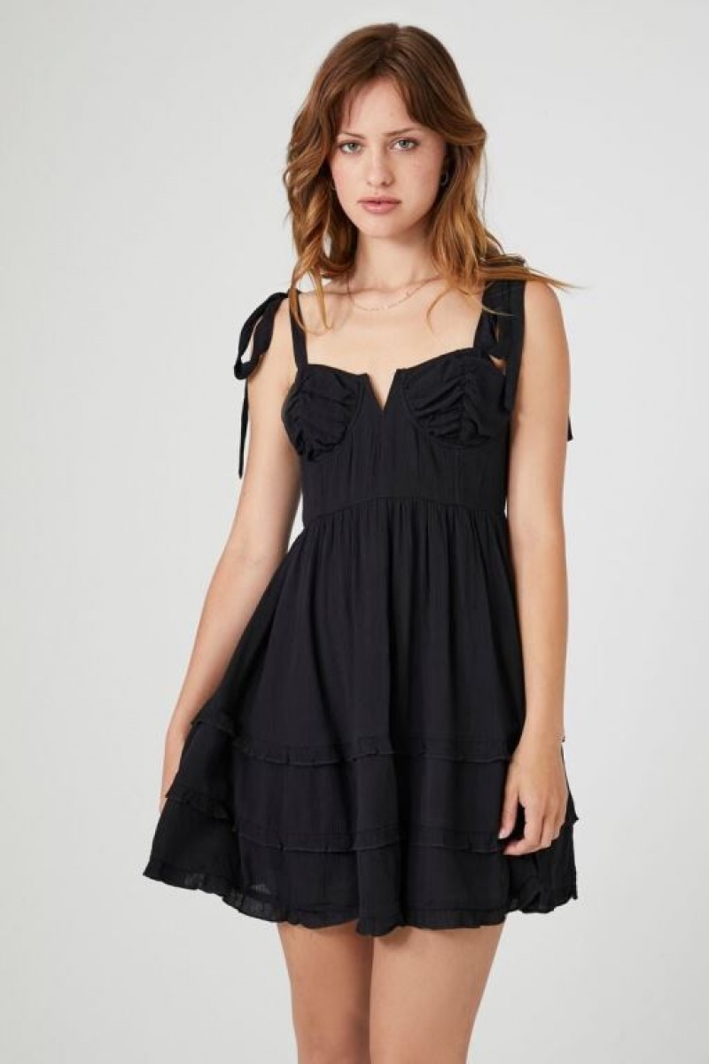 Vestido Forever 21 Tie Strap Tiered Babydoll Mujer Negras | owCyE4RC1IA