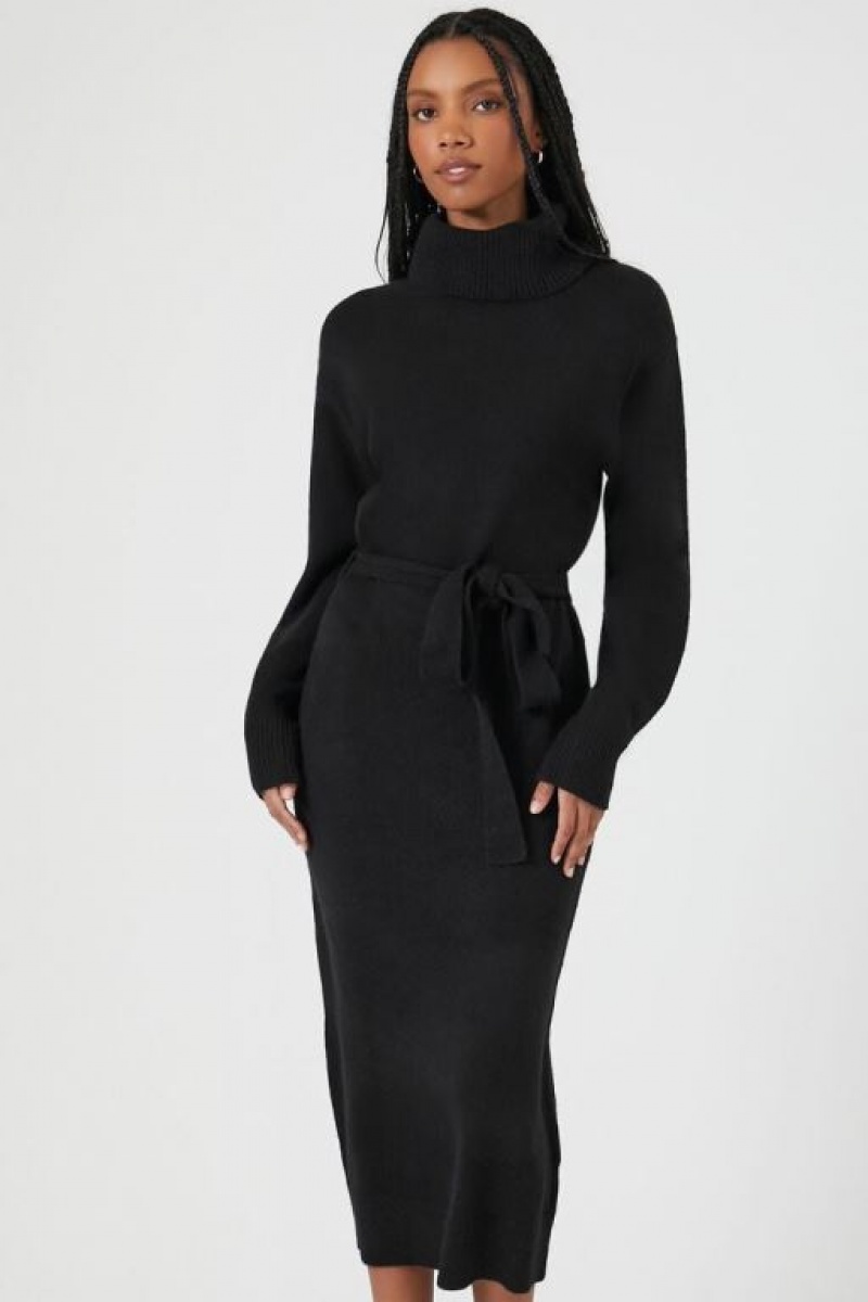 Vestido Forever 21 Tie Waist Turtleneck Midi Mujer Negras | 9kEMHj6d4Y9