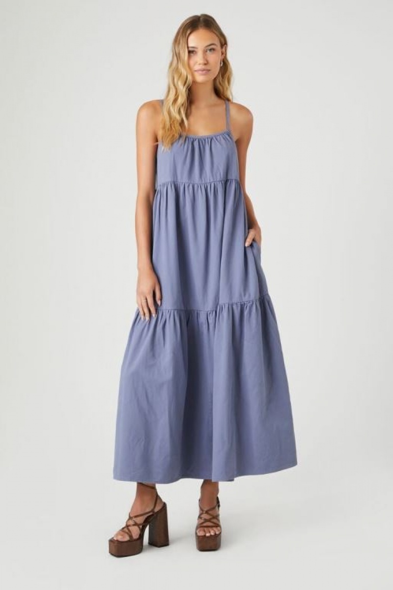 Vestido Forever 21 Tiered Cami Midi Mujer Azules | Vr7yHED21pg