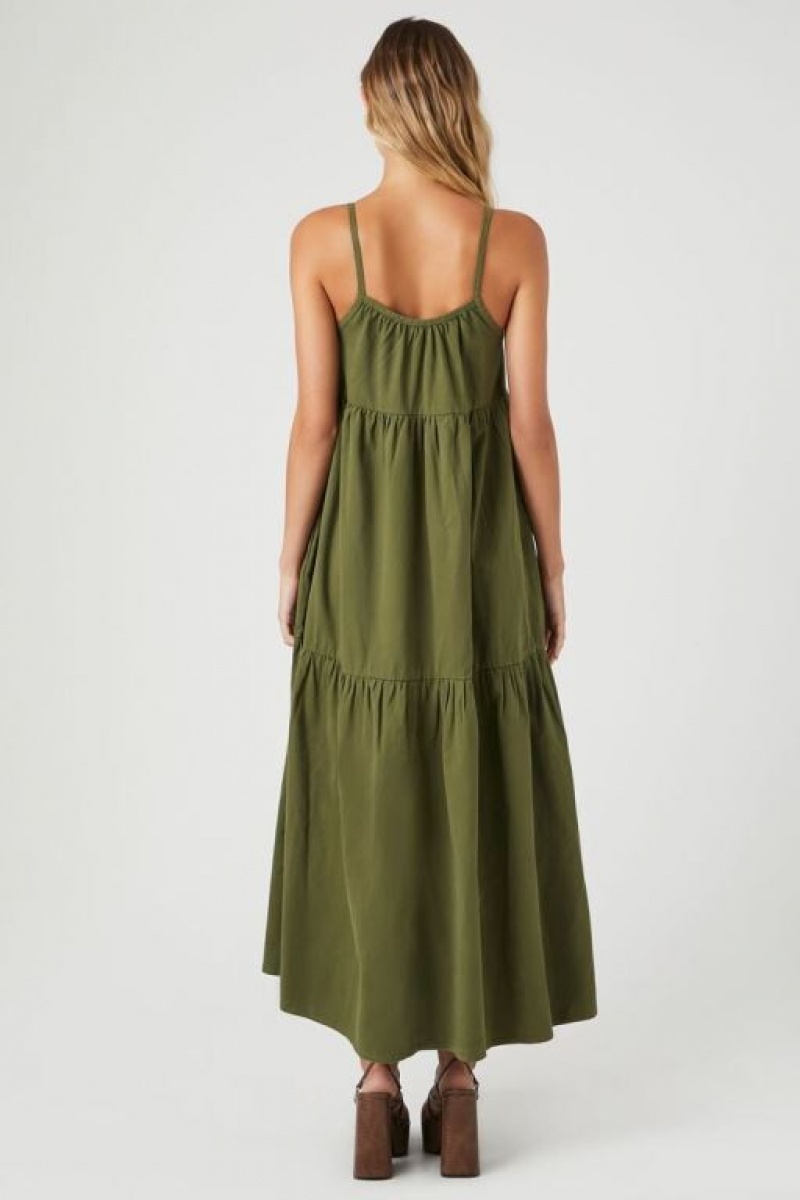 Vestido Forever 21 Tiered Cami Midi Mujer Verde Oliva | pi3iQjF6m9z