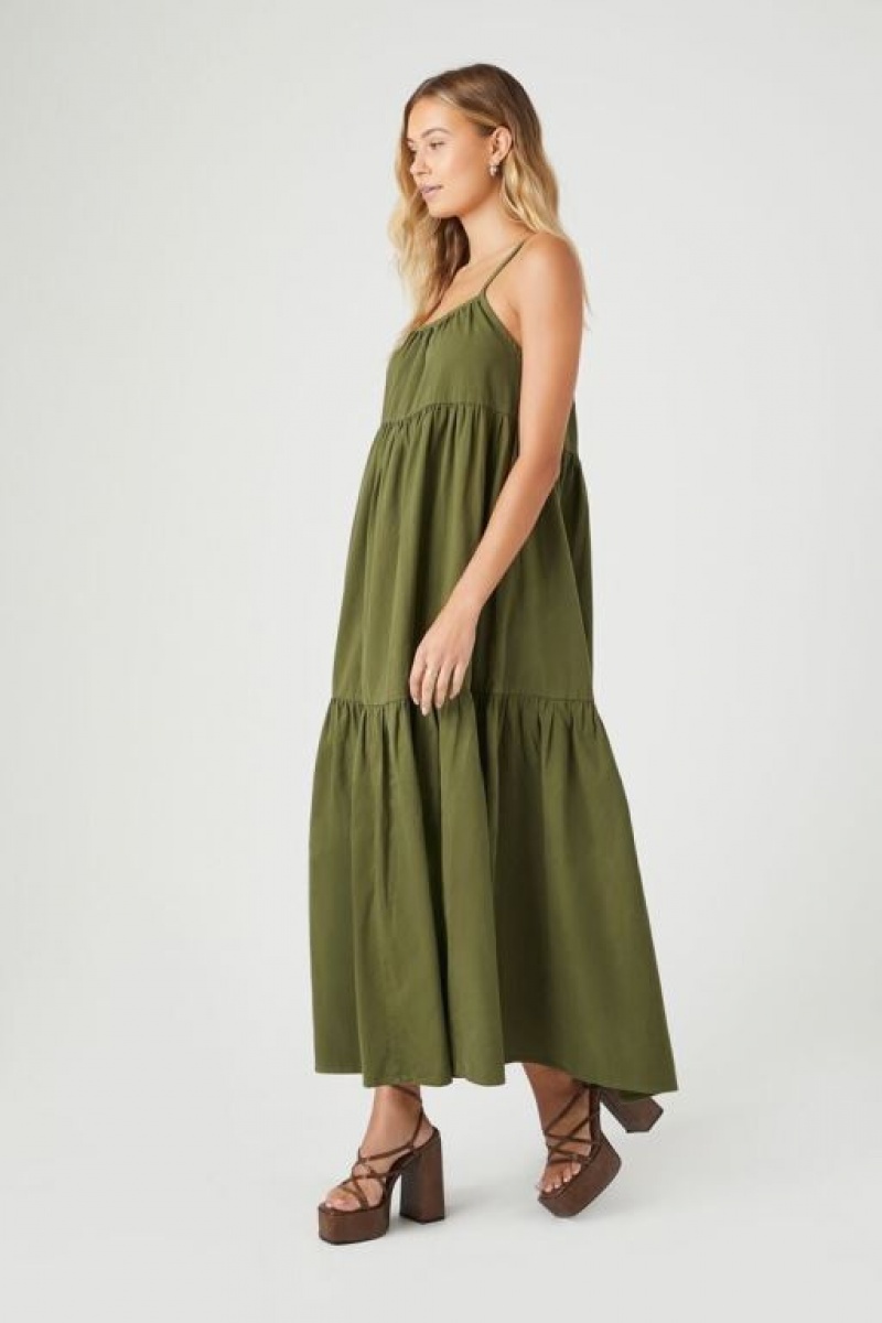 Vestido Forever 21 Tiered Cami Midi Mujer Verde Oliva | rov8XYiHwJ2