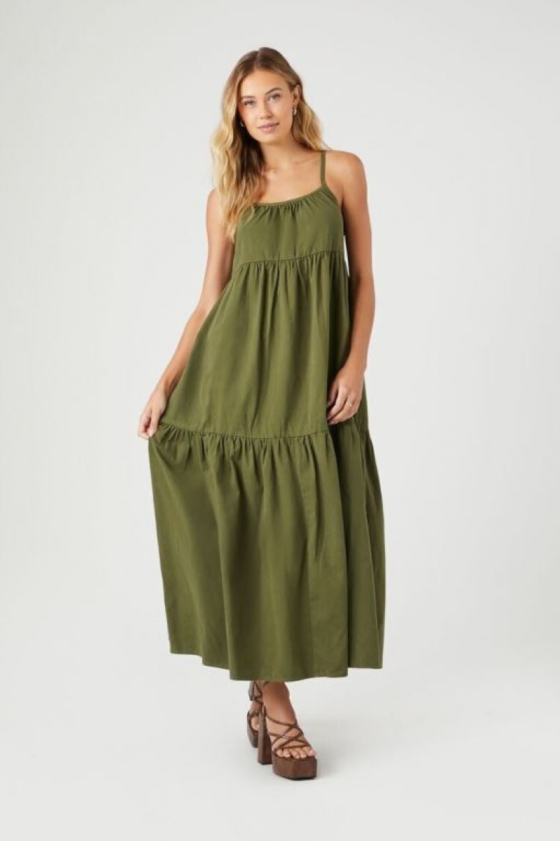 Vestido Forever 21 Tiered Cami Midi Mujer Verde Oliva | rov8XYiHwJ2