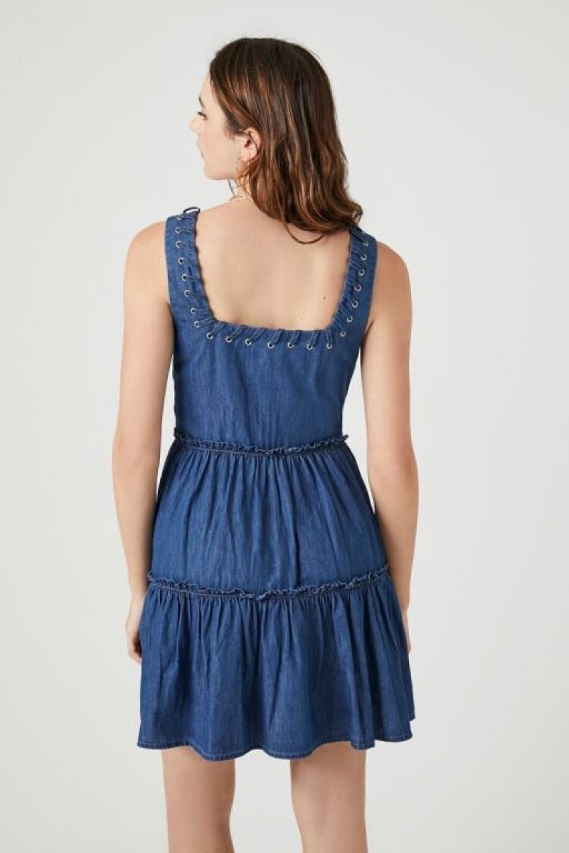 Vestido Forever 21 Tiered Denim Mini Mujer Azules | wmcWoxc4M40