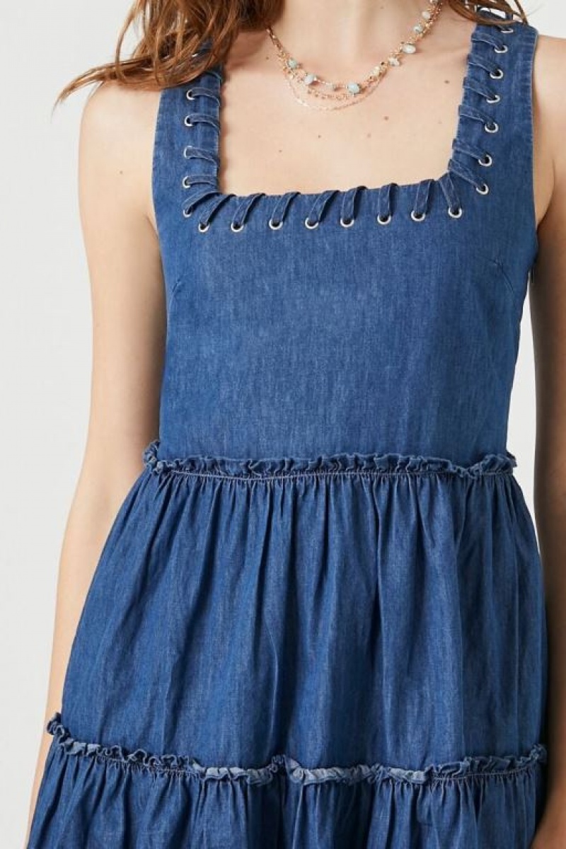 Vestido Forever 21 Tiered Denim Mini Mujer Azules | wmcWoxc4M40