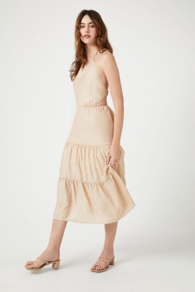 Vestido Forever 21 Tiered Halter Midi Mujer Beige | cbUfwX4ozVo