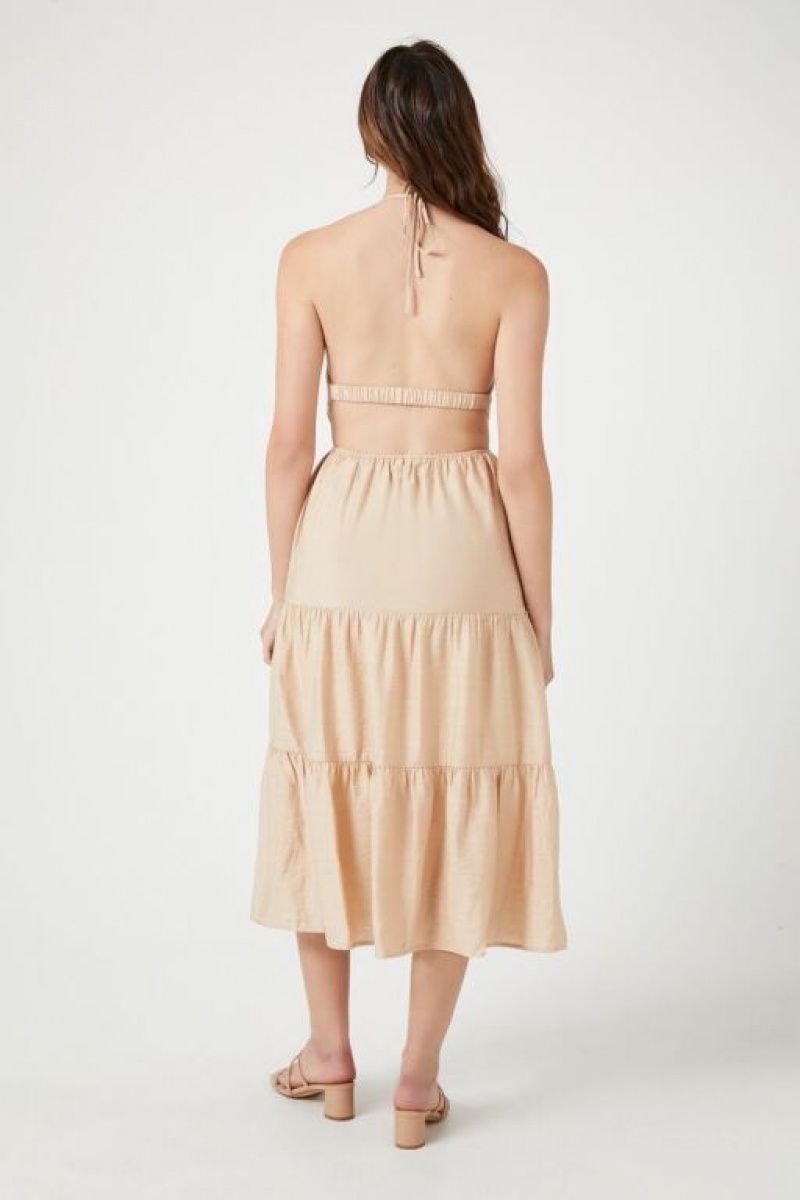 Vestido Forever 21 Tiered Halter Midi Mujer Beige | cbUfwX4ozVo