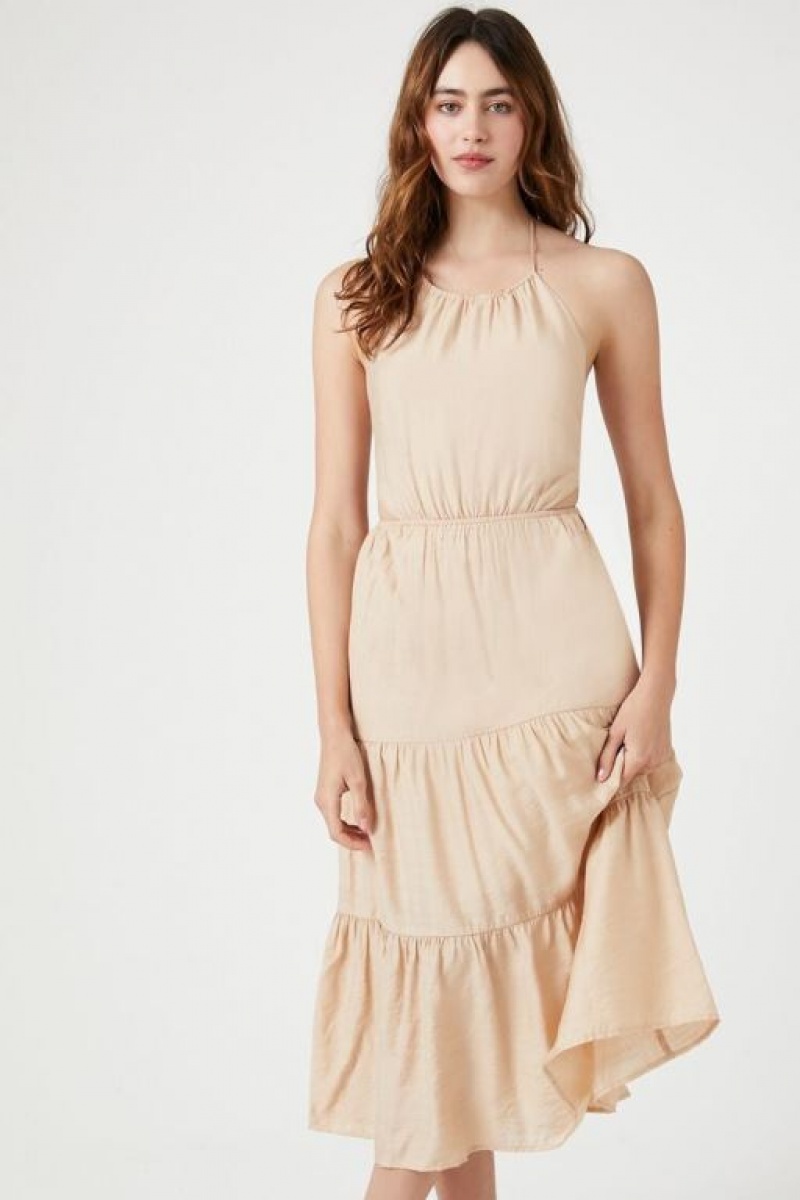 Vestido Forever 21 Tiered Halter Midi Mujer Beige | cbUfwX4ozVo