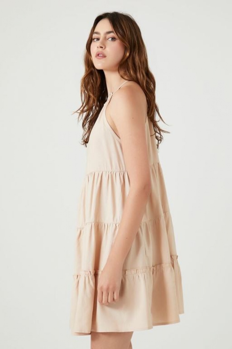 Vestido Forever 21 Tiered Halter Shift Mini Mujer Beige | PjdpcBIKwIG