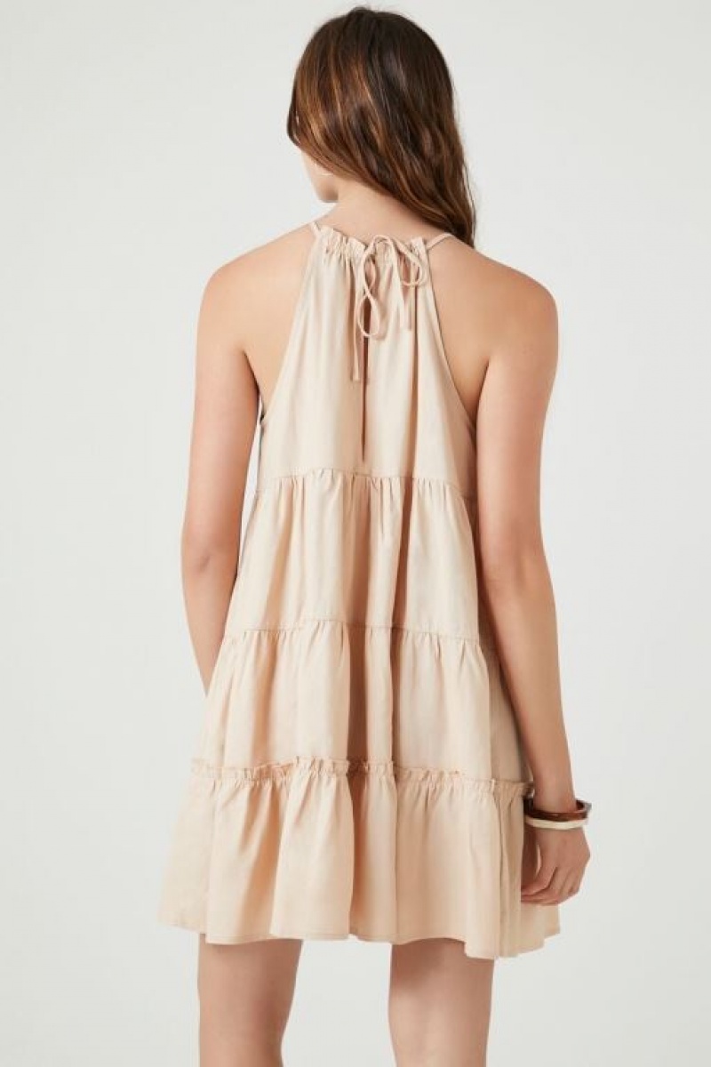 Vestido Forever 21 Tiered Halter Shift Mini Mujer Beige | PjdpcBIKwIG