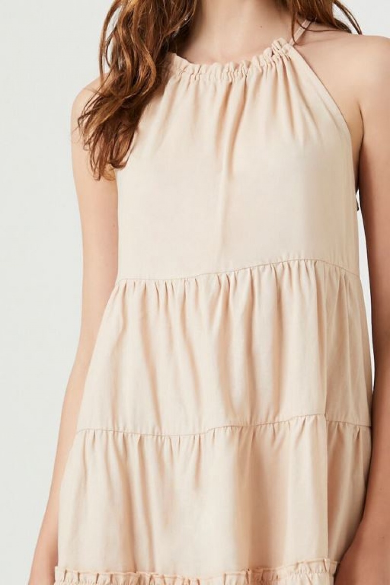 Vestido Forever 21 Tiered Halter Shift Mini Mujer Beige | PjdpcBIKwIG