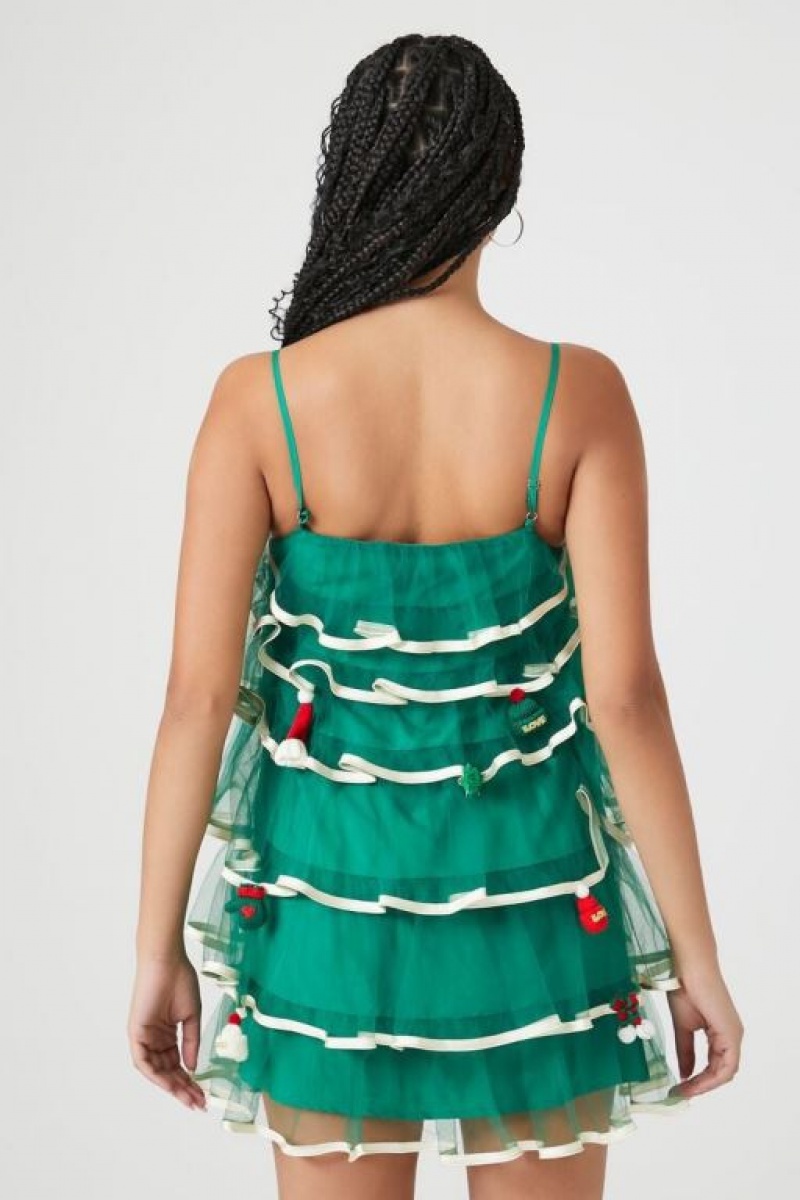 Vestido Forever 21 Tiered Mesh Christmas Tree Mujer Verde Multicolor | N802WkeTE93