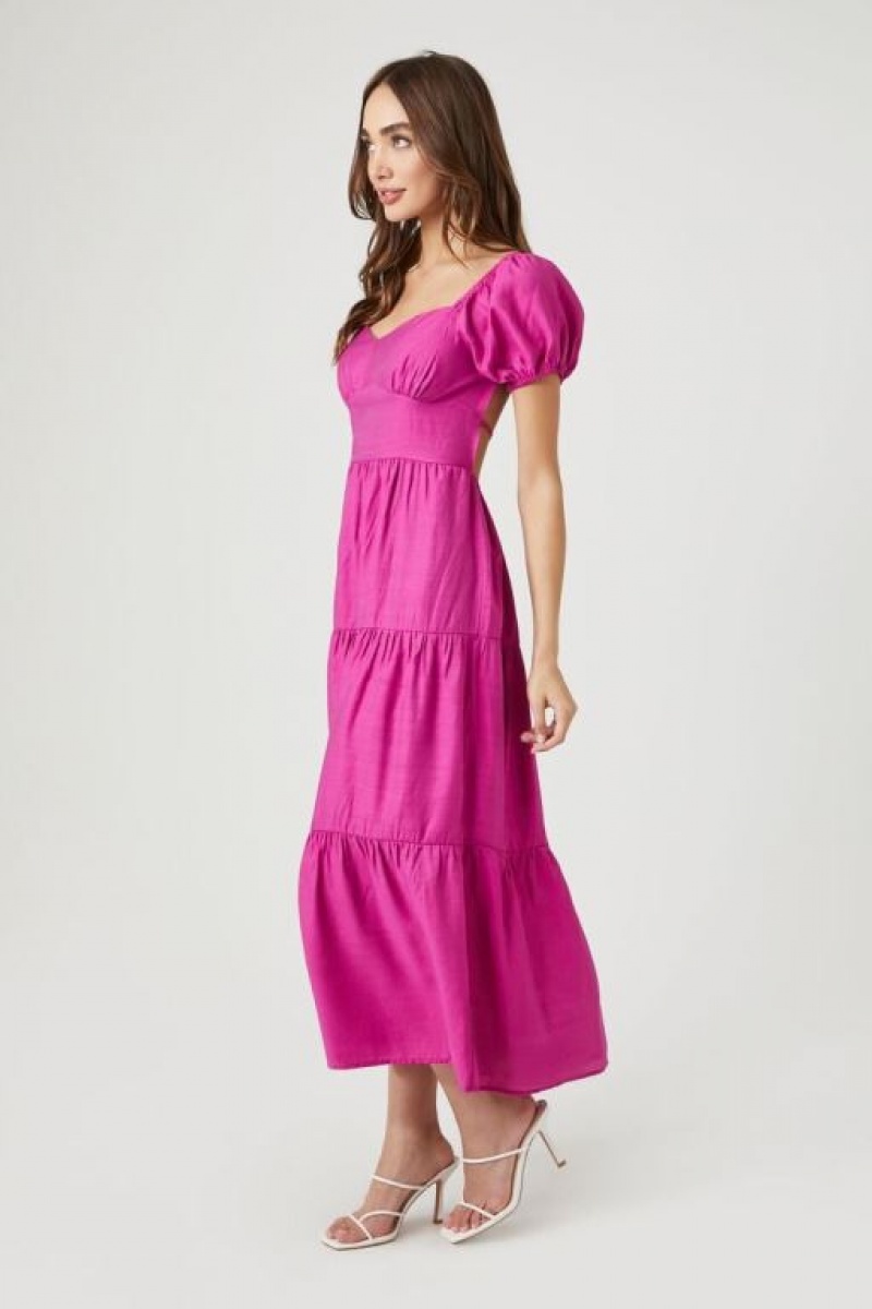 Vestido Forever 21 Tiered Open Back Midi Mujer Fucsia Moradas | yN1ibJCwbpH