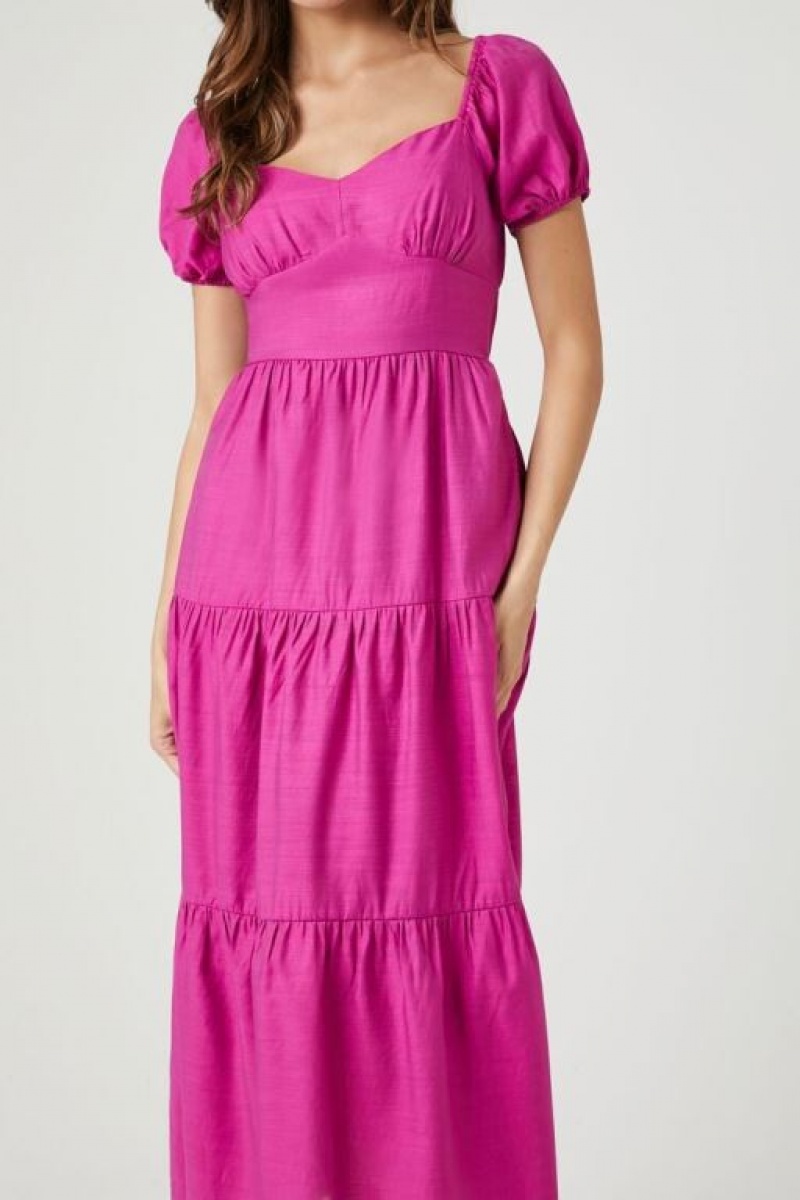 Vestido Forever 21 Tiered Open Back Midi Mujer Fucsia Moradas | yN1ibJCwbpH