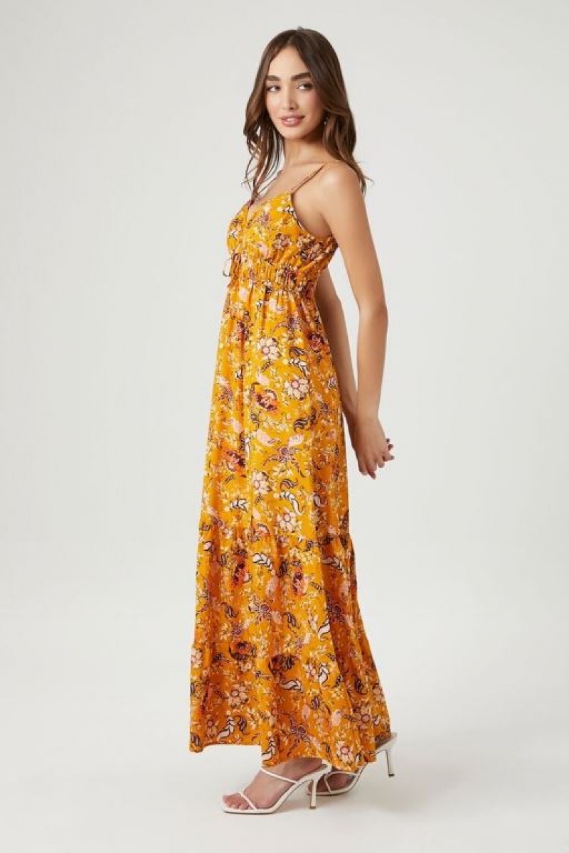 Vestido Forever 21 Tiered Ornate Floral Maxi Mujer Amarillo Multicolor | ua9T8FDyZ3n