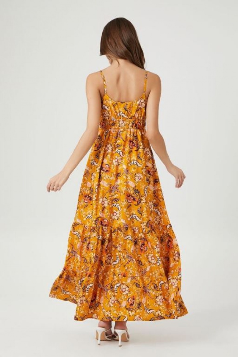 Vestido Forever 21 Tiered Ornate Floral Maxi Mujer Amarillo Multicolor | ua9T8FDyZ3n