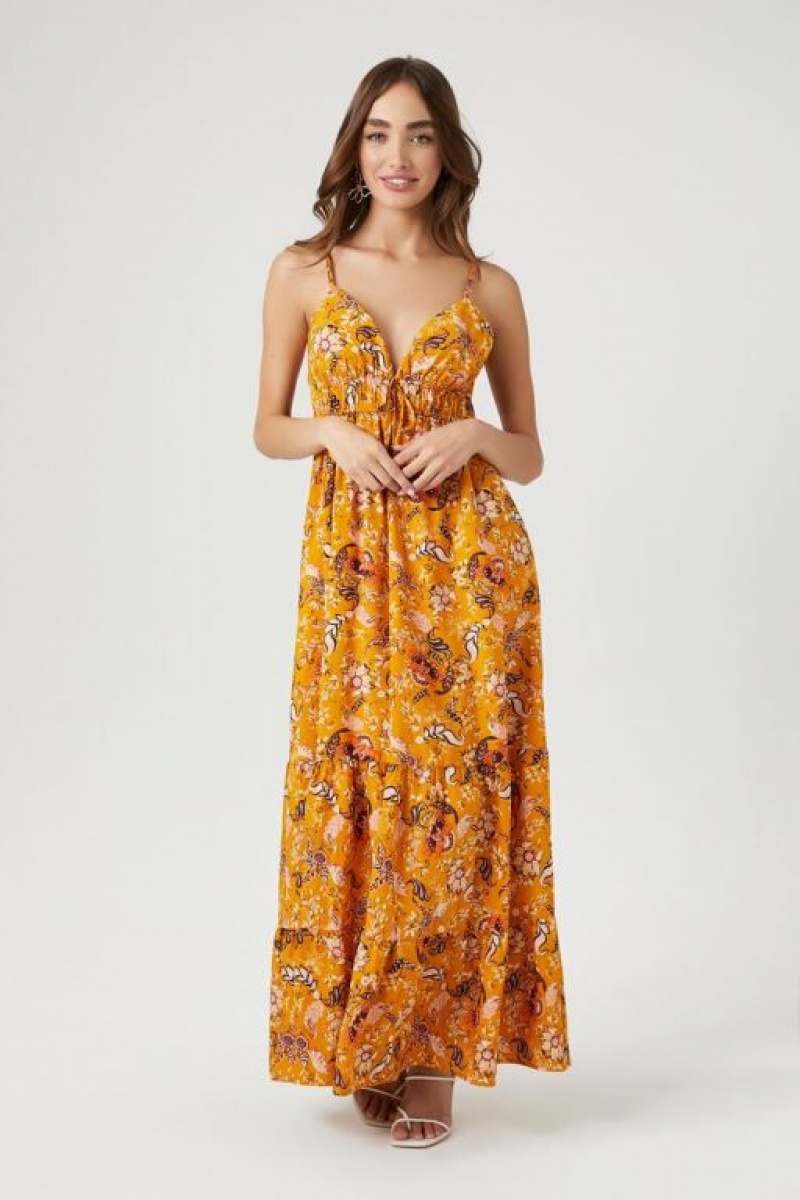 Vestido Forever 21 Tiered Ornate Floral Maxi Mujer Amarillo Multicolor | ua9T8FDyZ3n