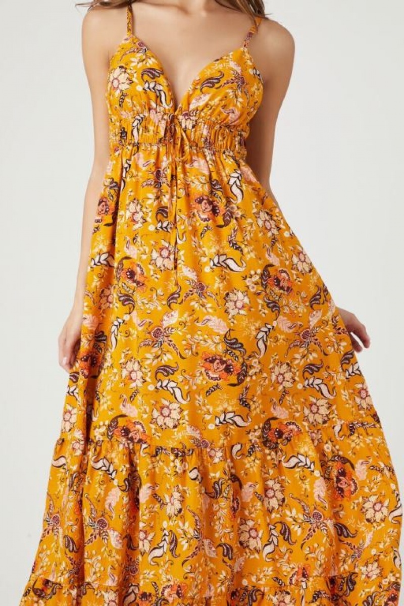 Vestido Forever 21 Tiered Ornate Floral Maxi Mujer Amarillo Multicolor | ua9T8FDyZ3n