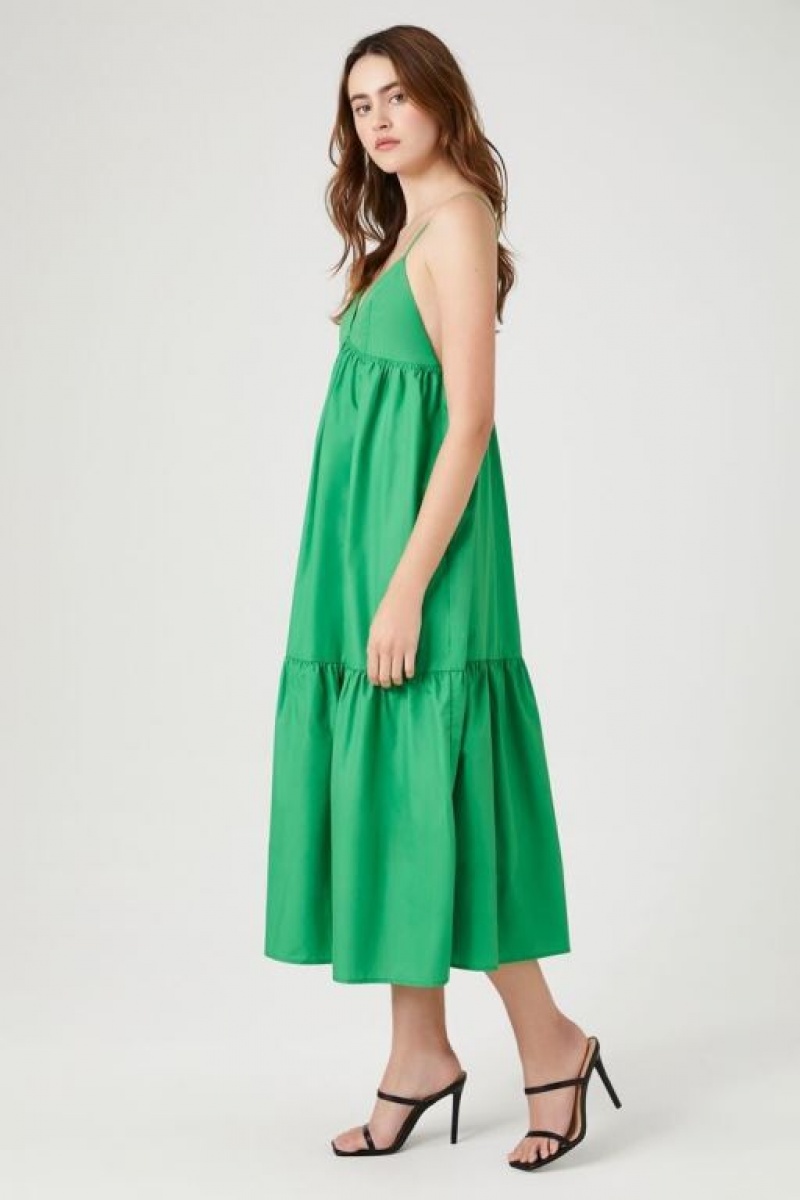 Vestido Forever 21 Tiered Poplin Cami Midi Mujer Verde | j7jjlRhGXzn