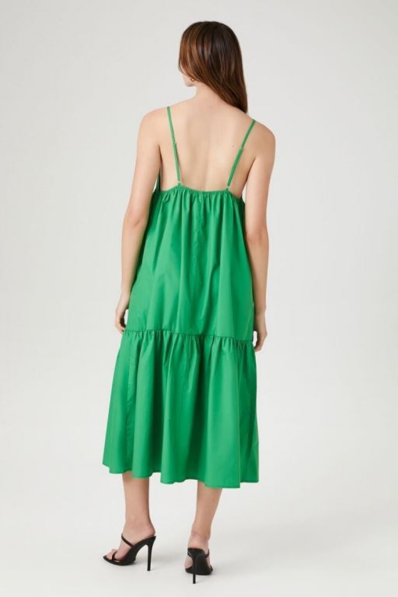 Vestido Forever 21 Tiered Poplin Cami Midi Mujer Verde | j7jjlRhGXzn