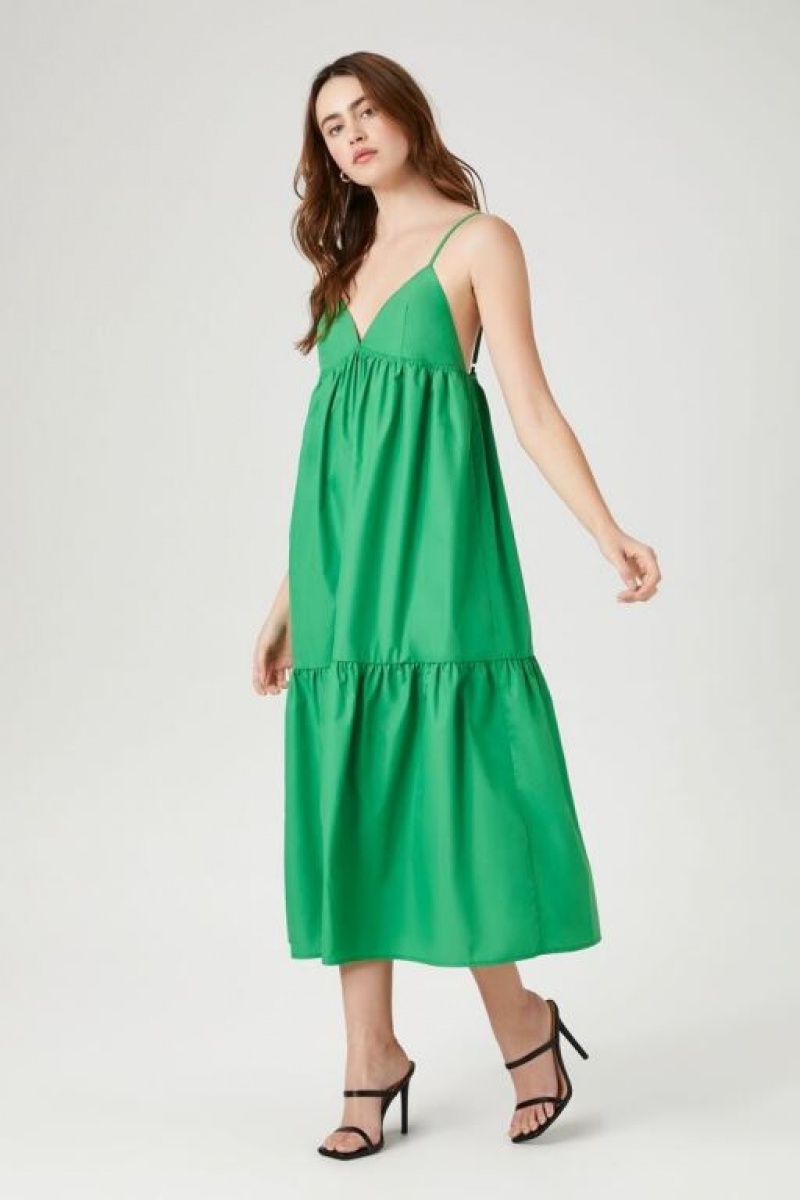 Vestido Forever 21 Tiered Poplin Cami Midi Mujer Verde | j7jjlRhGXzn