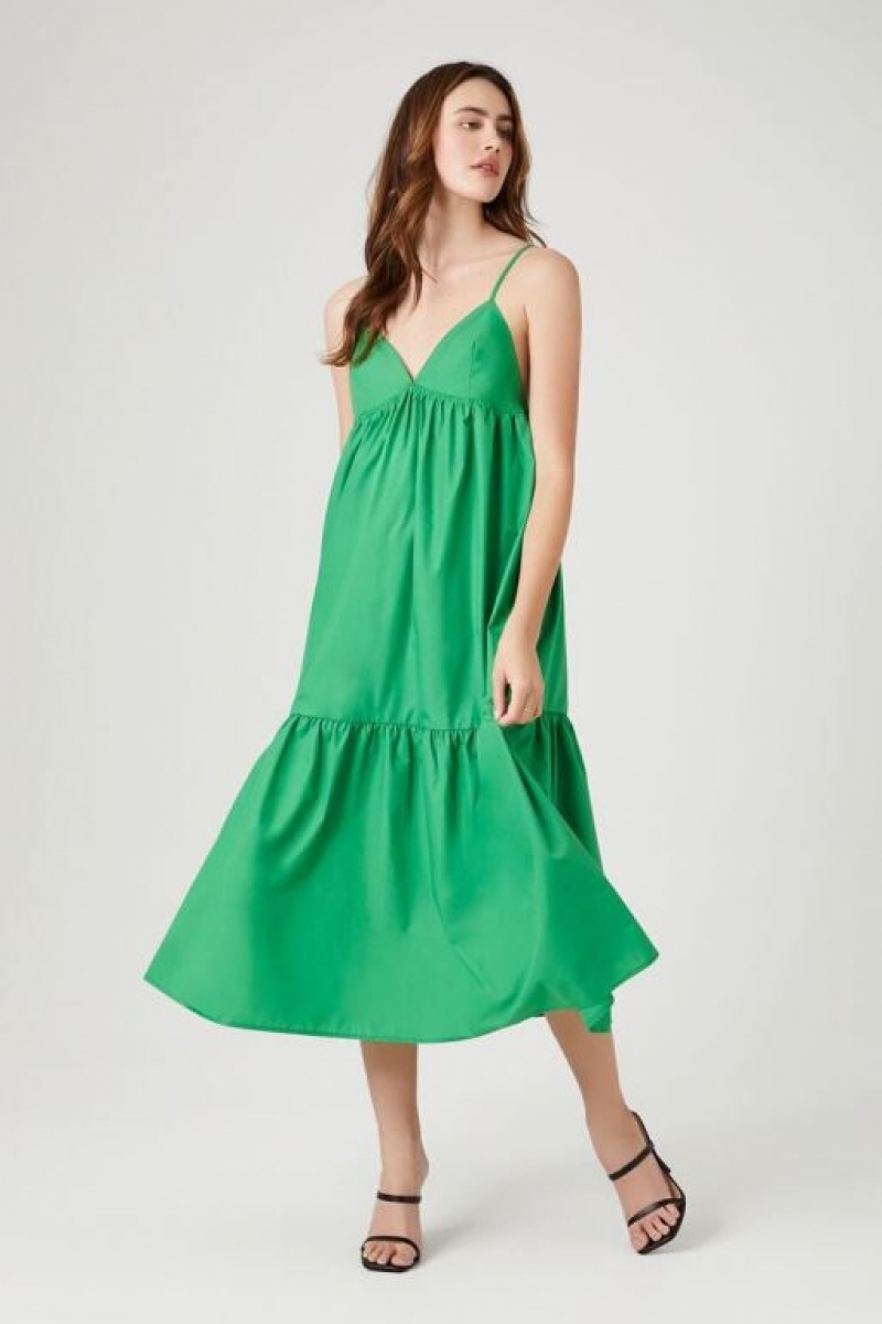 Vestido Forever 21 Tiered Poplin Cami Midi Mujer Verde | j7jjlRhGXzn