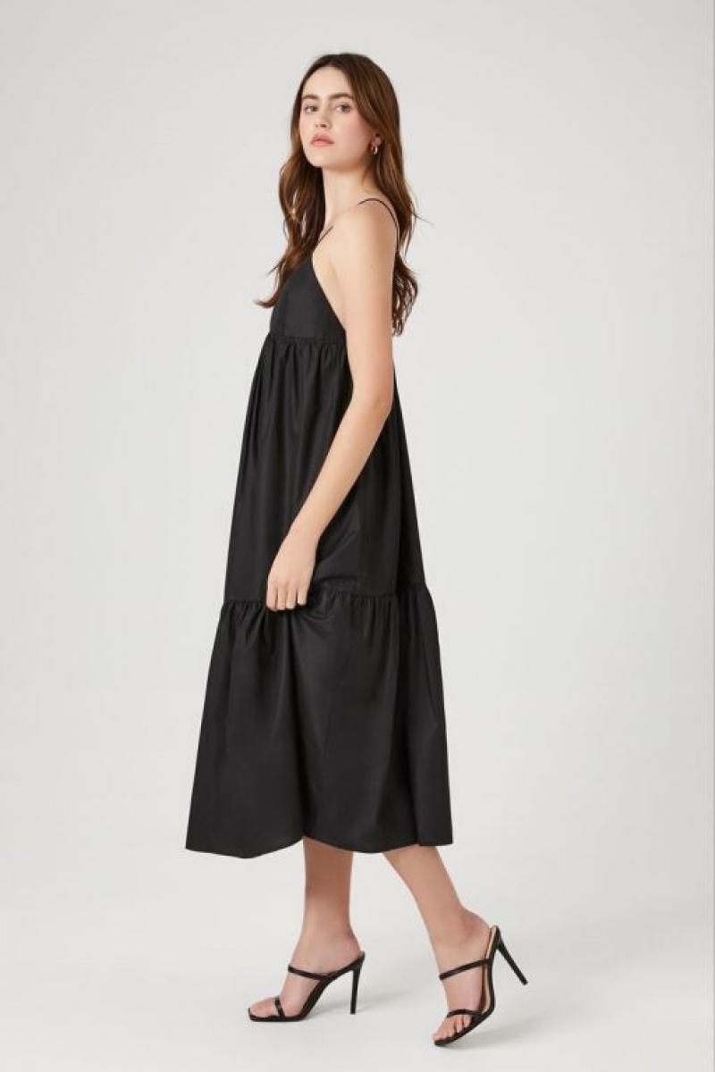 Vestido Forever 21 Tiered Poplin Cami Midi Mujer Negras | In3hUMKIYAF