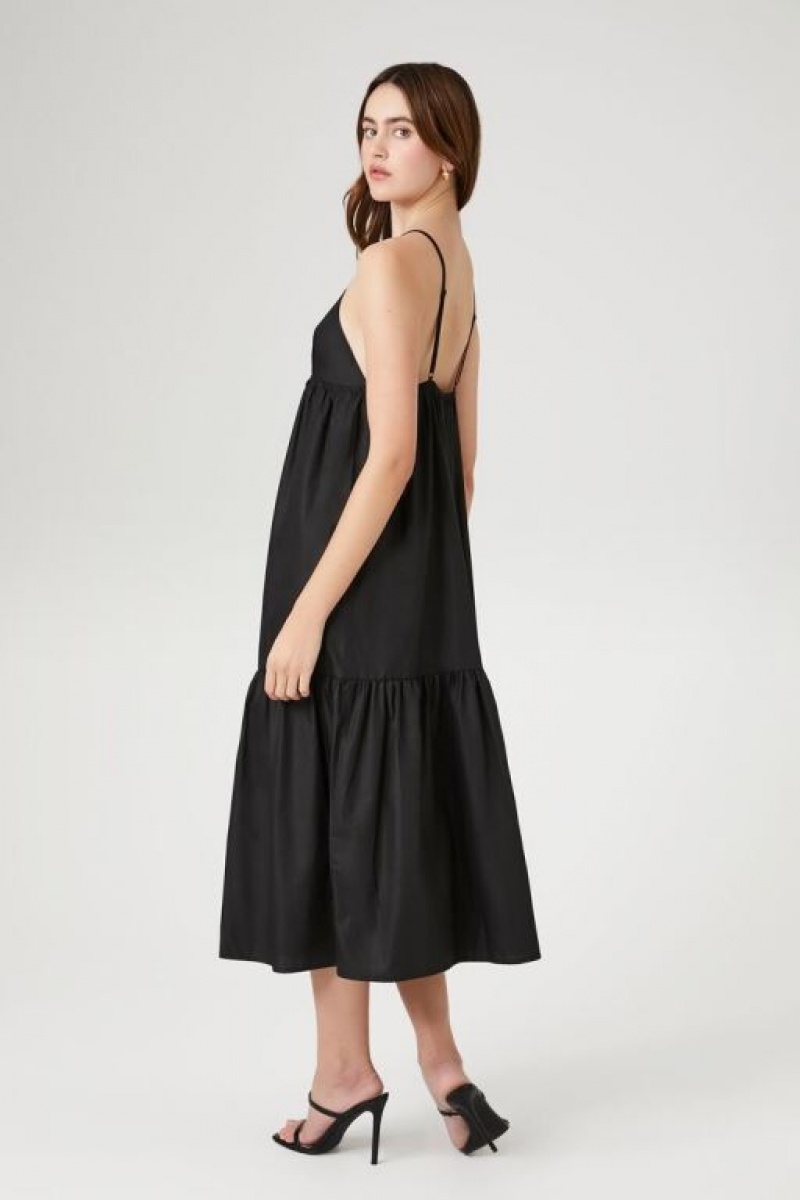 Vestido Forever 21 Tiered Poplin Cami Midi Mujer Negras | In3hUMKIYAF