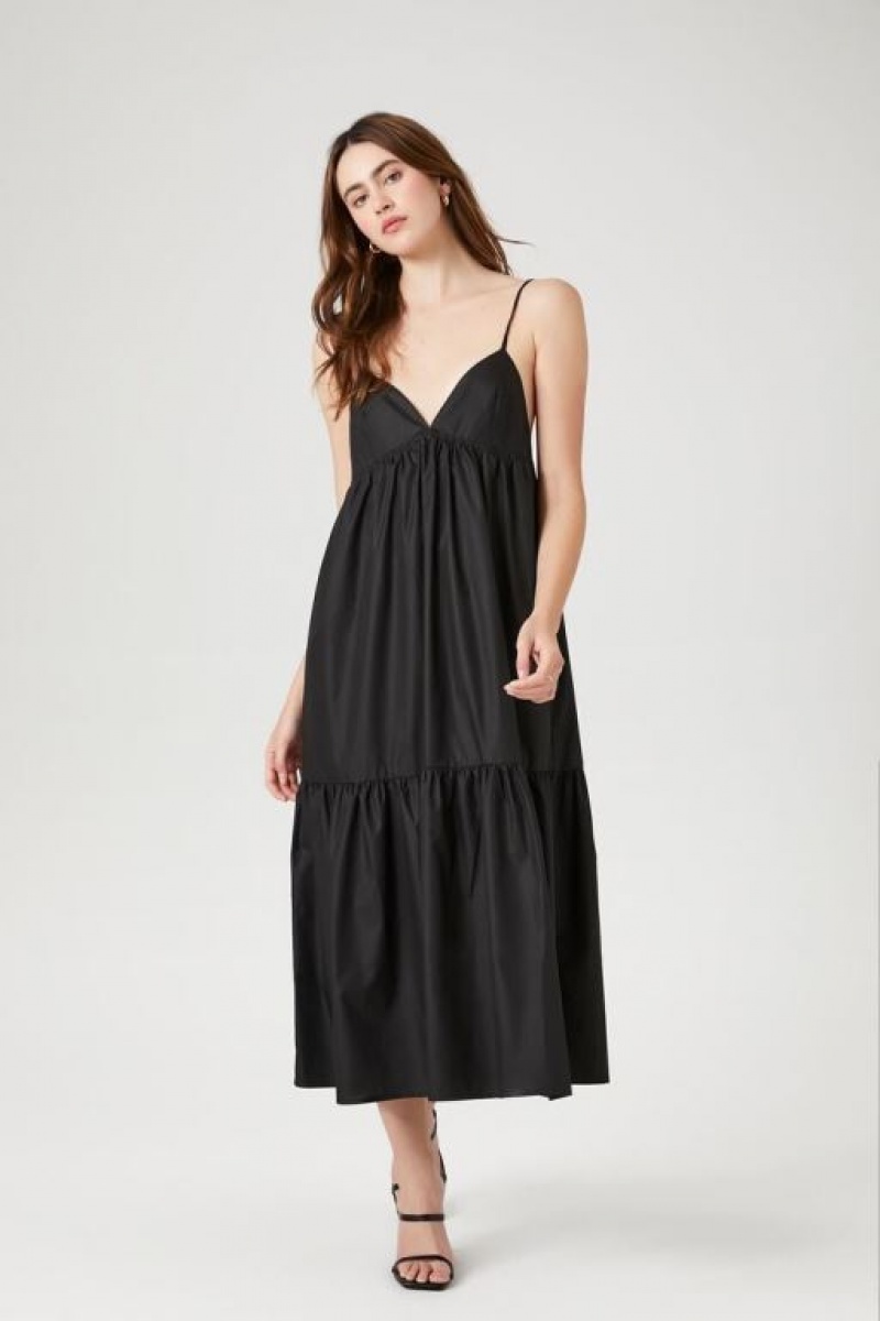 Vestido Forever 21 Tiered Poplin Cami Midi Mujer Negras | In3hUMKIYAF