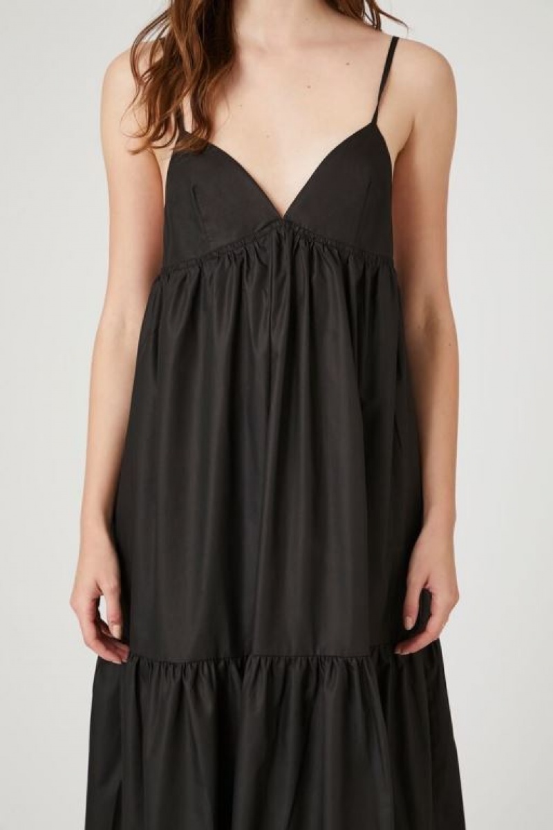 Vestido Forever 21 Tiered Poplin Cami Midi Mujer Negras | In3hUMKIYAF