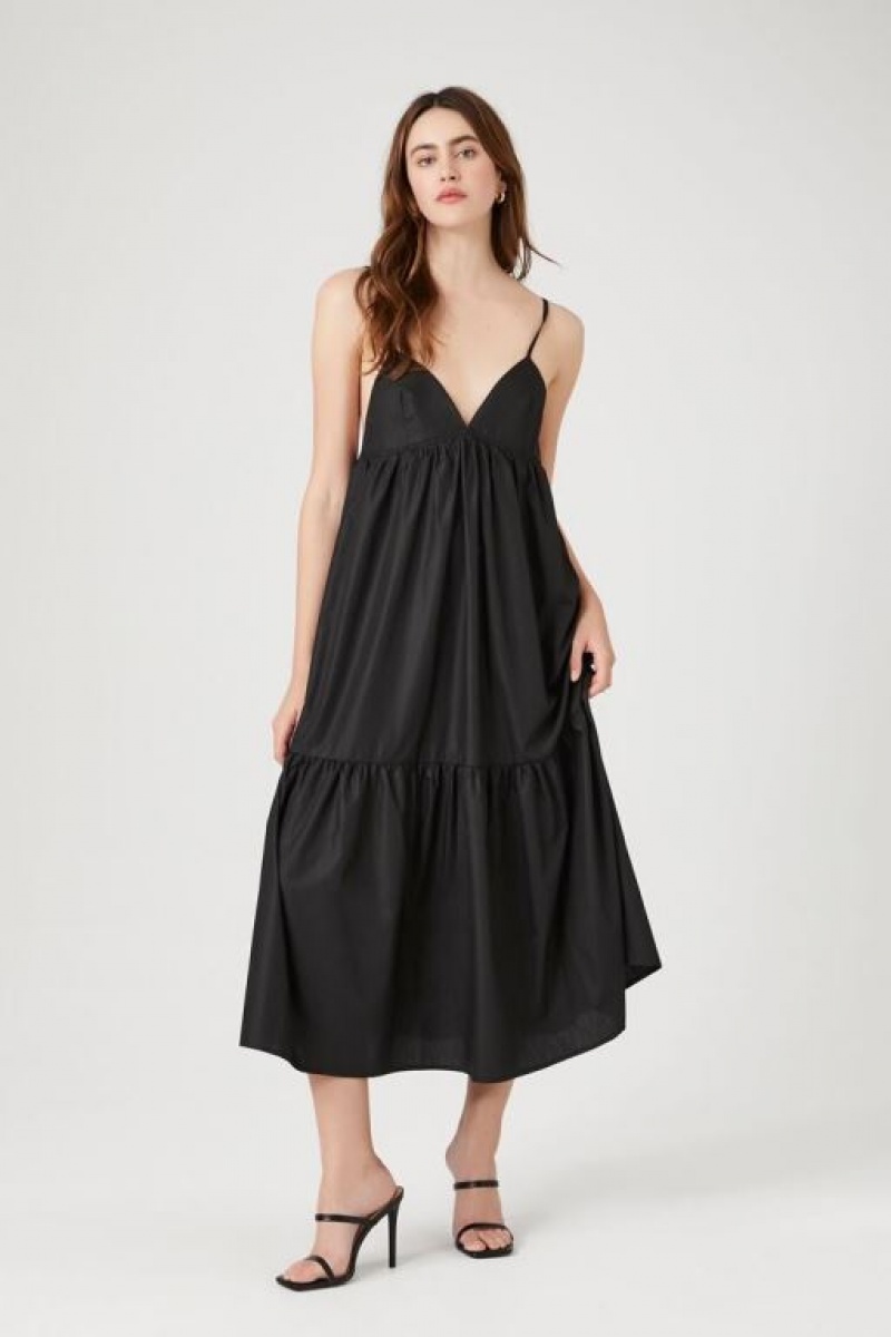 Vestido Forever 21 Tiered Poplin Cami Midi Mujer Negras | In3hUMKIYAF