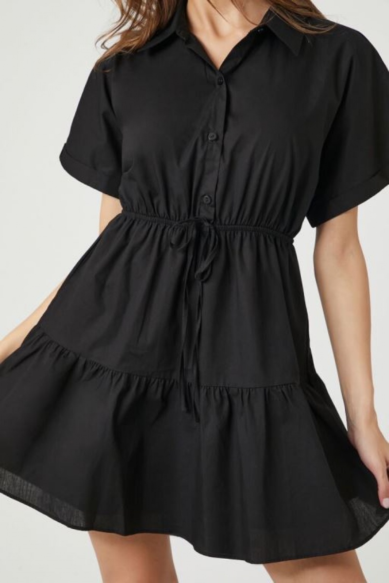 Vestido Forever 21 Tiered Poplin Mujer Negras | j2MB8pIcCJU