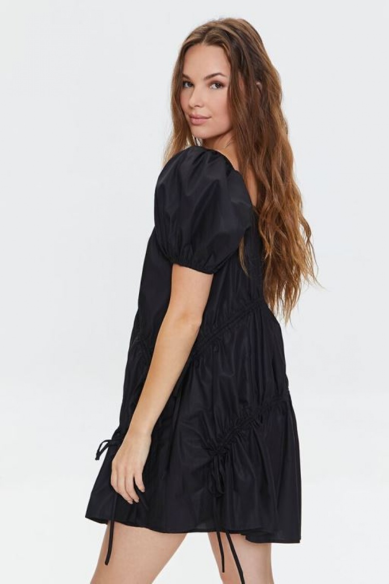 Vestido Forever 21 Tiered Puff Sleeve Mini Mujer Negras | Tv9nRSleIGM