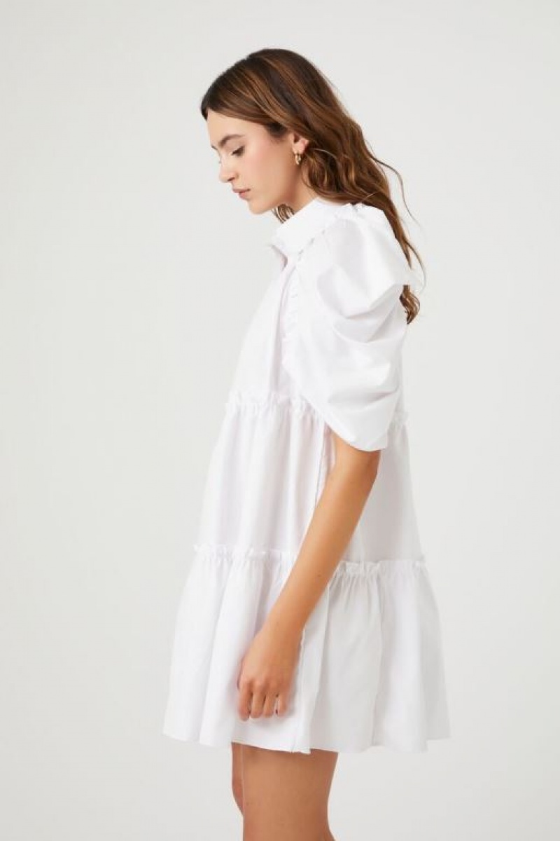 Vestido Forever 21 Tiered Puff Sleeve Shift Mujer Blancas | gI45QYIOWiG