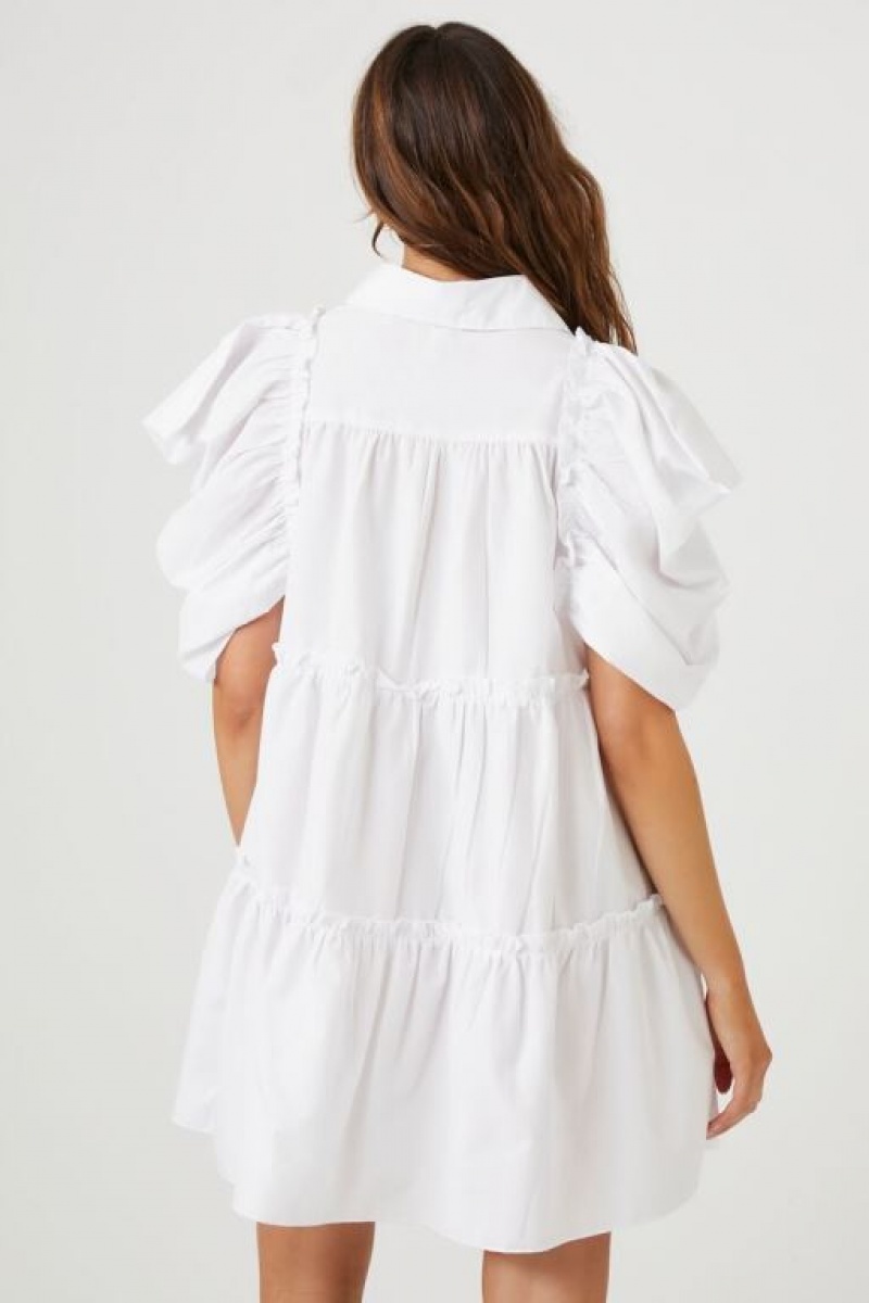 Vestido Forever 21 Tiered Puff Sleeve Shift Mujer Blancas | gI45QYIOWiG