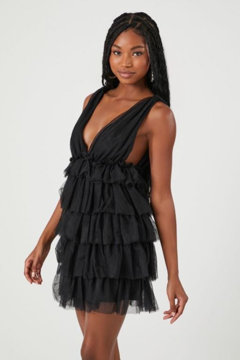 Vestido Forever 21 Tiered Ruffle Mini Mujer Negras | OyedhPsrAOt