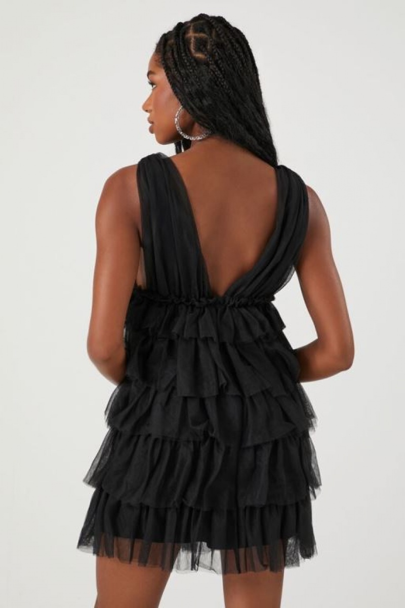 Vestido Forever 21 Tiered Ruffle Mini Mujer Negras | OyedhPsrAOt