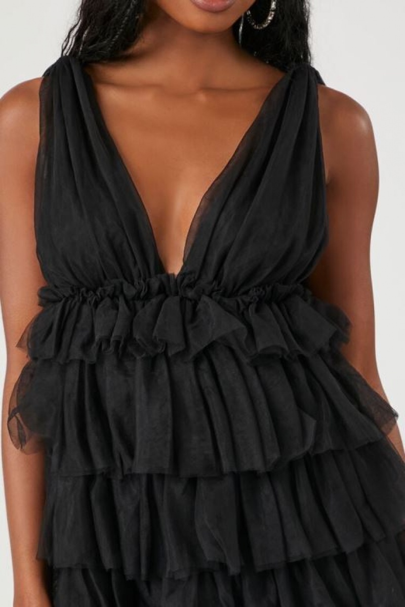 Vestido Forever 21 Tiered Ruffle Mini Mujer Negras | OyedhPsrAOt