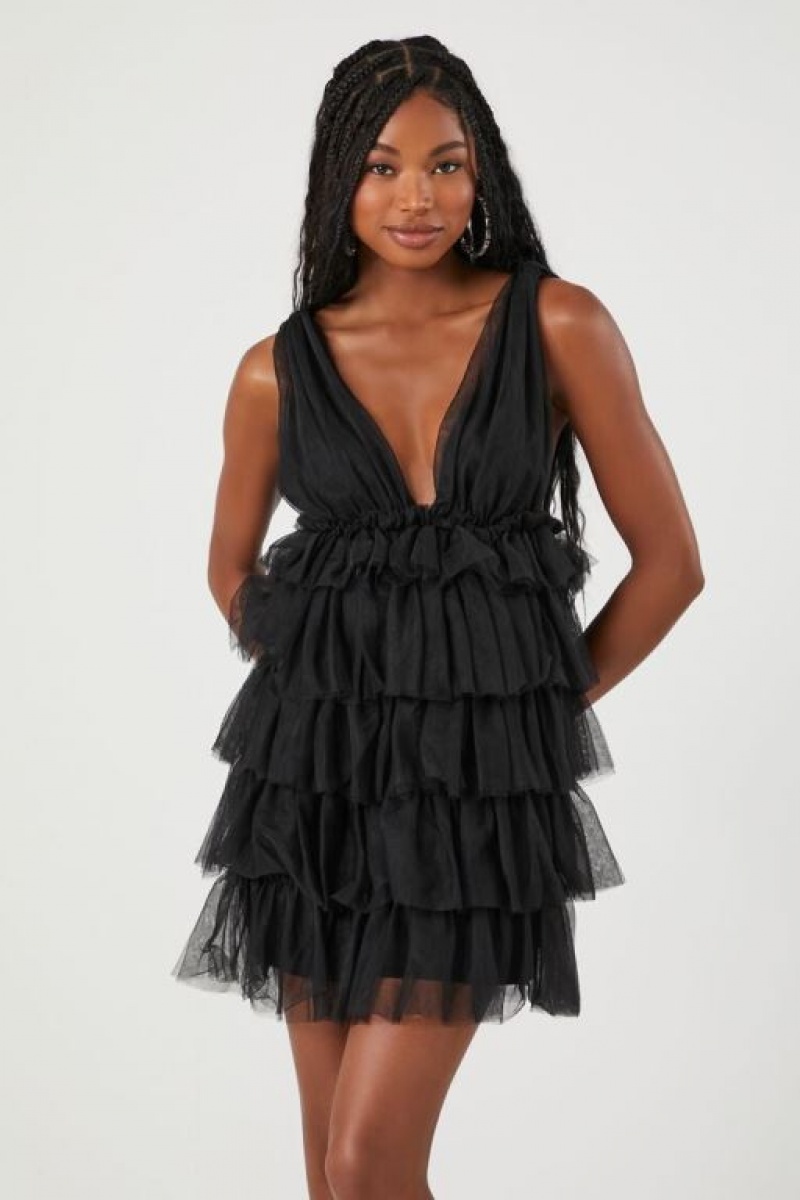 Vestido Forever 21 Tiered Ruffle Mini Mujer Negras | OyedhPsrAOt