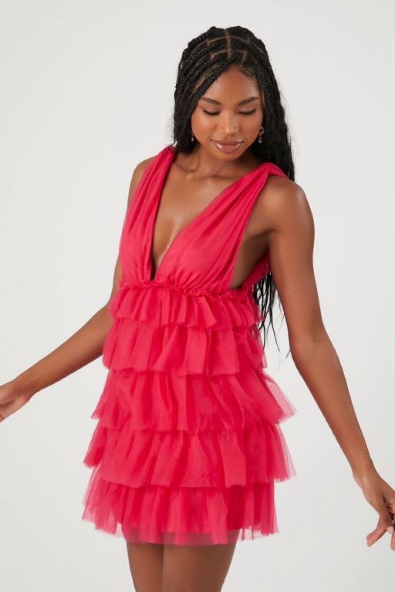 Vestido Forever 21 Tiered Ruffle Mini Mujer Rosas | NKx7ZAGGcDu