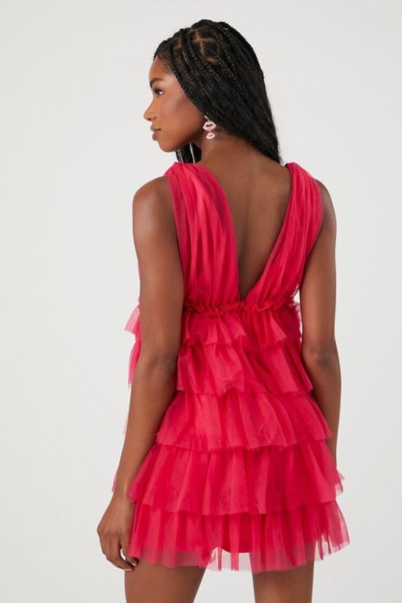 Vestido Forever 21 Tiered Ruffle Mini Mujer Rosas | NKx7ZAGGcDu