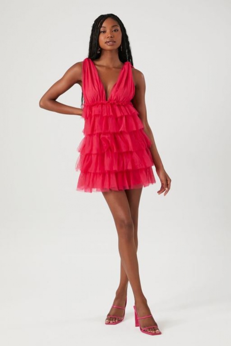 Vestido Forever 21 Tiered Ruffle Mini Mujer Rosas | NKx7ZAGGcDu