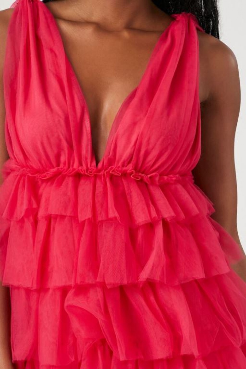 Vestido Forever 21 Tiered Ruffle Mini Mujer Rosas | NKx7ZAGGcDu