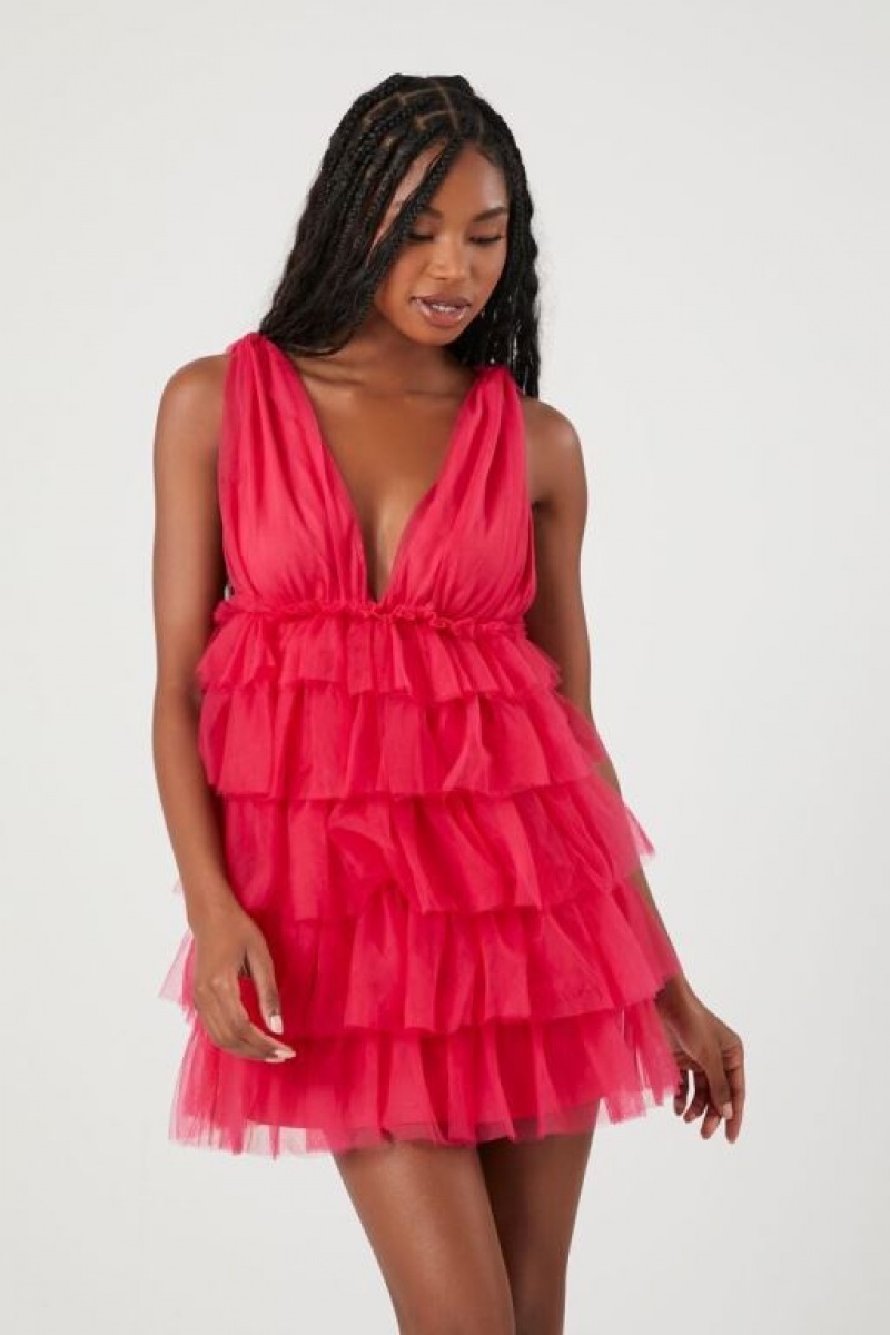 Vestido Forever 21 Tiered Ruffle Mini Mujer Rosas | NKx7ZAGGcDu