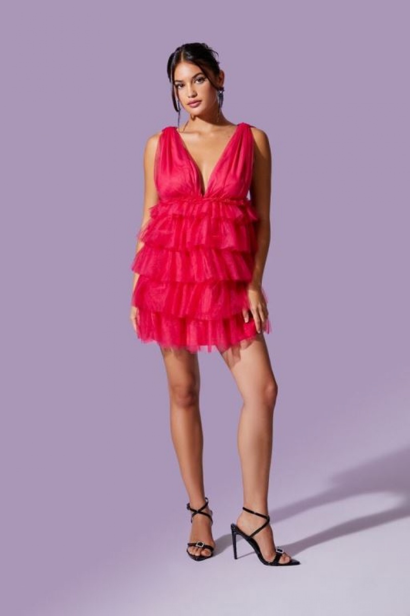 Vestido Forever 21 Tiered Ruffle Mini Mujer Rosas | NKx7ZAGGcDu