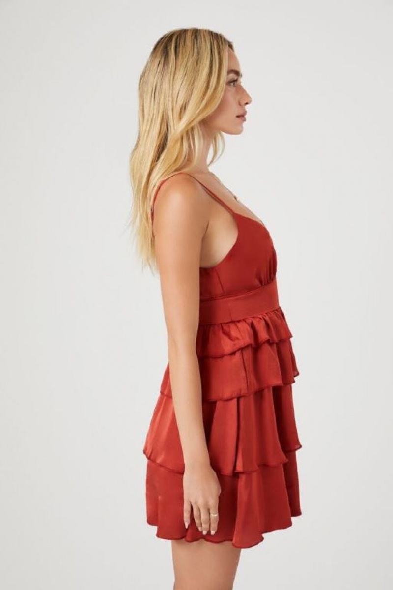 Vestido Forever 21 Tiered Satin Babydoll Mujer Rojas Oscuro | yoBSmyzodJa