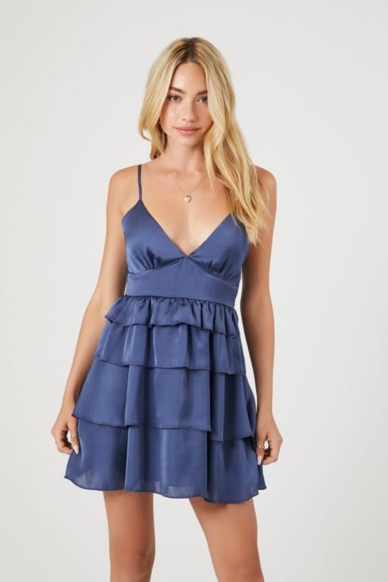 Vestido Forever 21 Tiered Satin Babydoll Mujer Azul Marino | goFhgHPWv4c