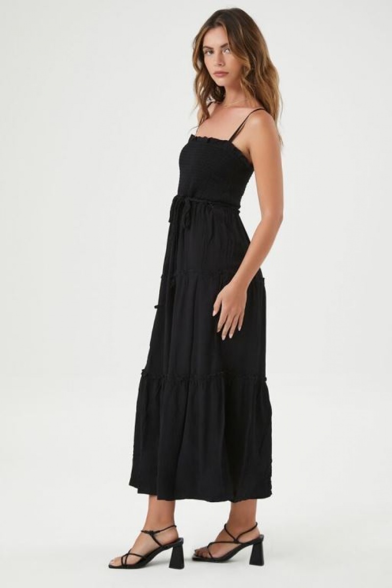 Vestido Forever 21 Tiered Tie Front Cami Maxi Mujer Negras | U2f234MUKLX